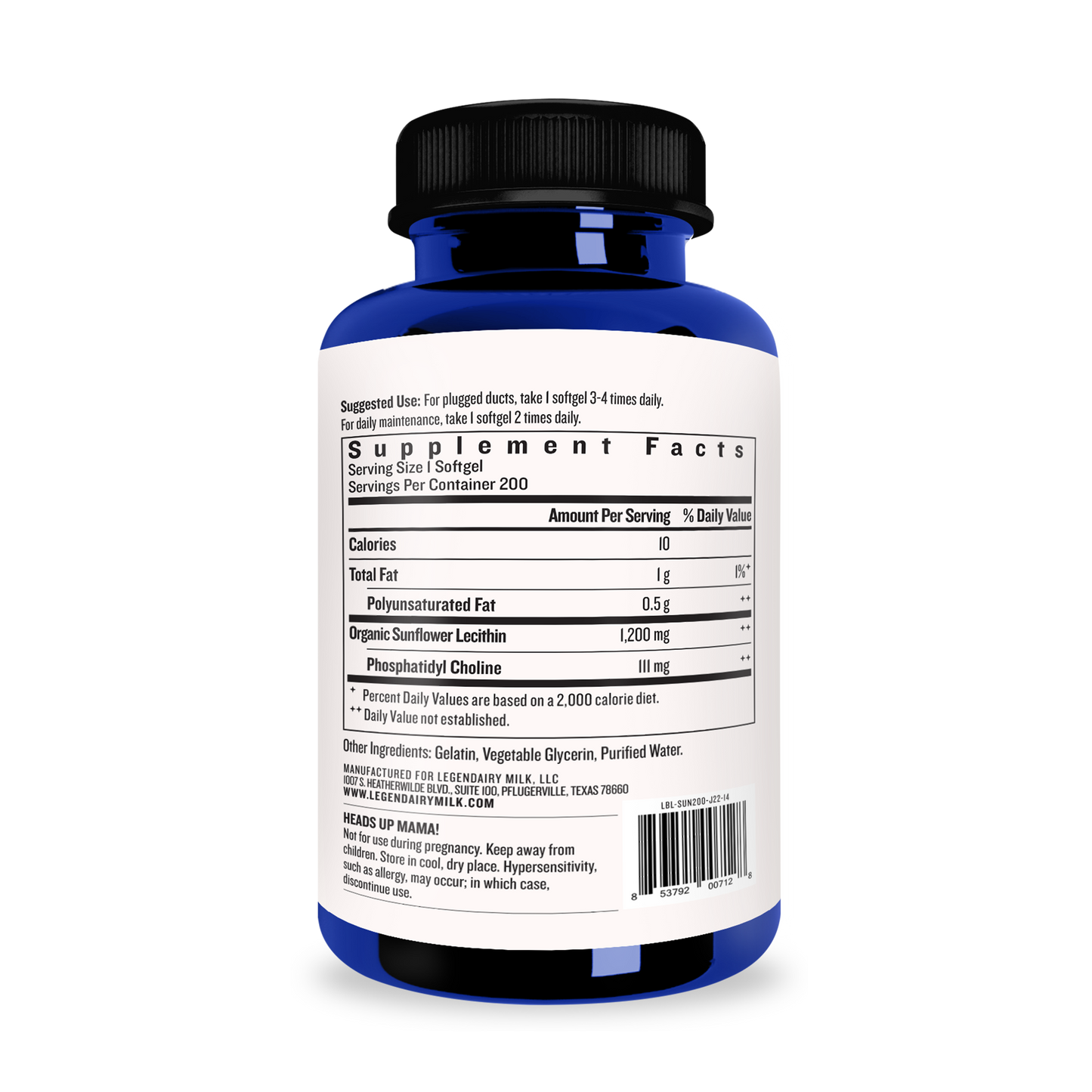 Legendairy Milk Sunflower Lecithin 1200mg 200 Softgels Milk Flow